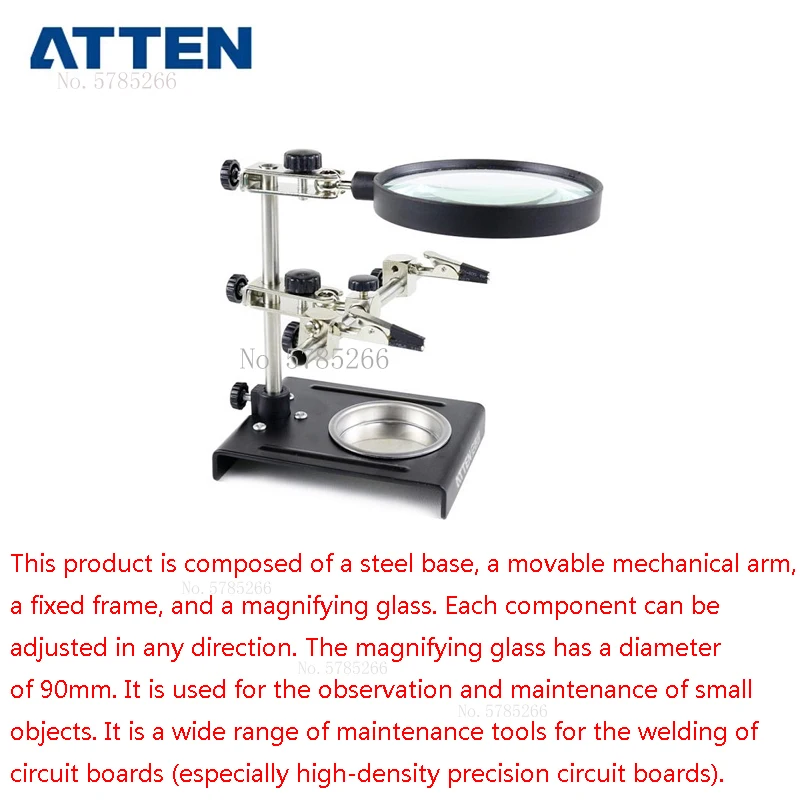 ATTEN سطح المكتب المكبرة الزجاج قابل للتعديل قوس FT-90A لحام الحديد الكهربائية لحام مساعدة لقط الصيانة