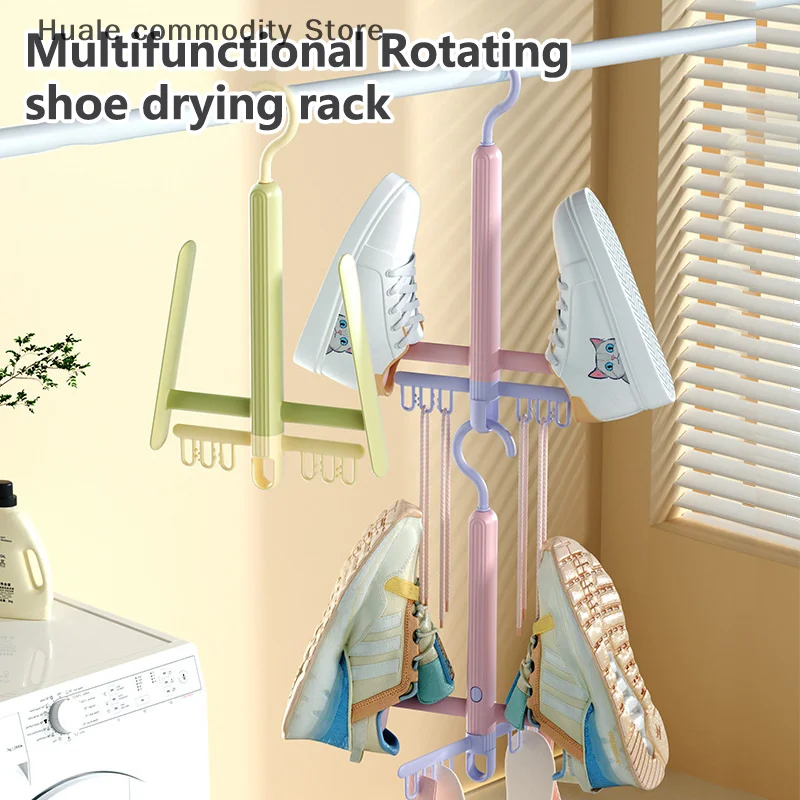 

Rotatable Shoes Drying Rack Windproof With Sock Clips Shoes Drying Hanger Quickly Dry Space Saving Hanging Shoes Hook