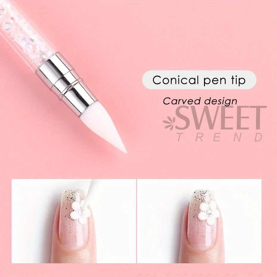 Embossing Brush Professional Manicure Tools Carving Flower Sculpting Pen Double Head Silicone Nail Art Pen Adjustable Glue Stick