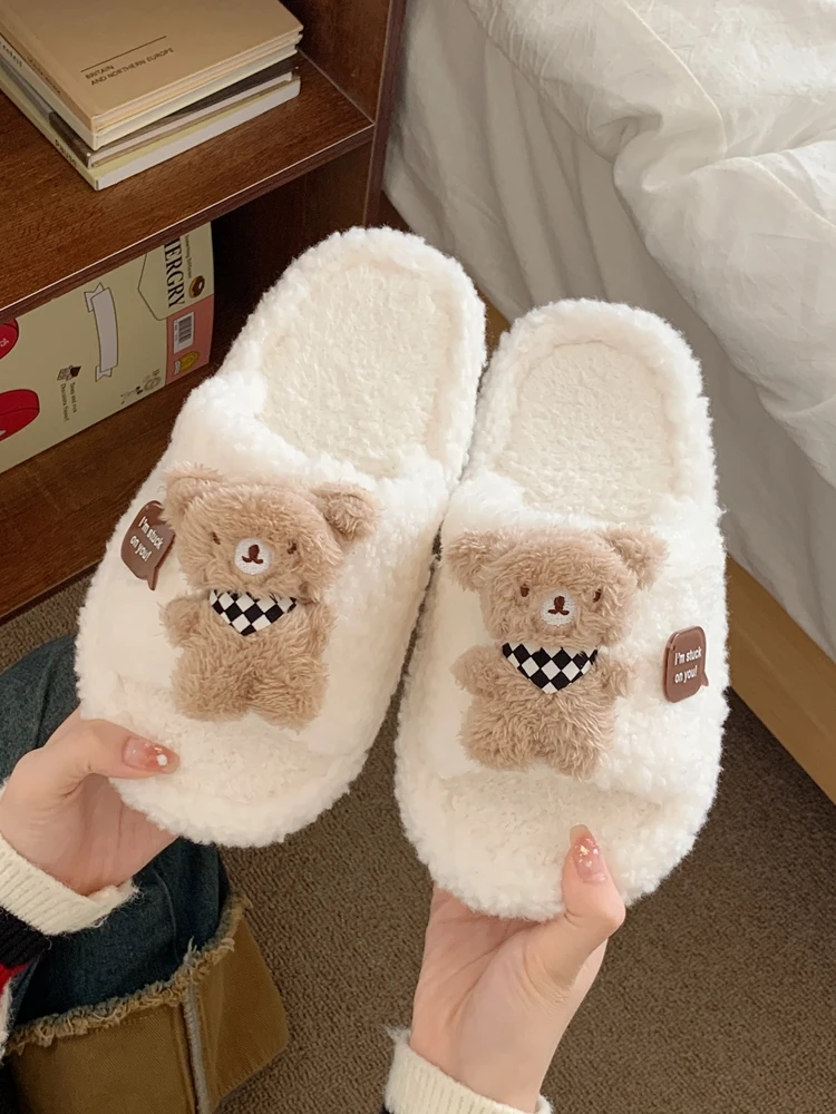 

Home Slippers Women's 2023 Winter INS Home Anti Slip And Warm Cute Bear Cotton Slippers Indoor Househol Slipper