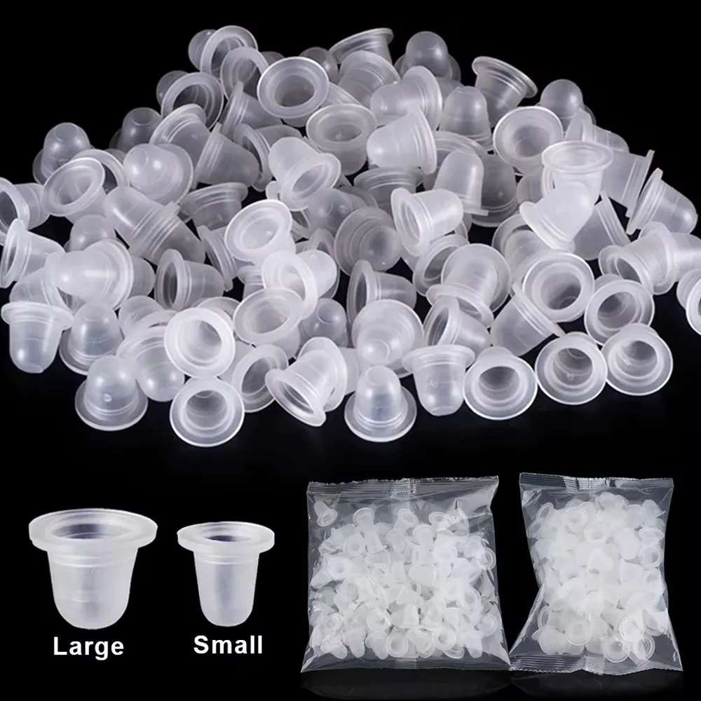 500/300/100pcs Disposable Tattoo Ink Cups Silicone S/L Size Tattoo Ink Cap for Permanent Makeup Tattoo Eyebrow Pigment Container