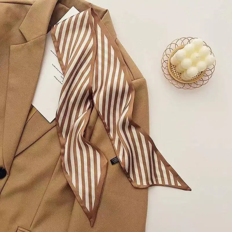 

Роскошный коричневый шелковый шарф, женский модный аксессуар для волос, минималистичная элегантность, многофункциональная лента на завязках