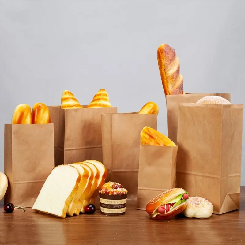 20/25Pcs Kraft Paper Bag Bread Hamburg Cookies Food Packaging Bags Oil Resistant Film Bag Disposable Baking Takeaway Bags