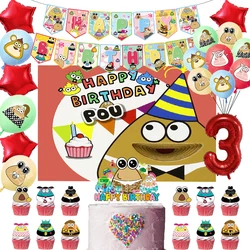 Pou Party DIY Decoration My Pet Alien Birthday Gender Reveal Baby Shower Halloween Kawaii Balloon Flag Pulling Cake Insert Gift