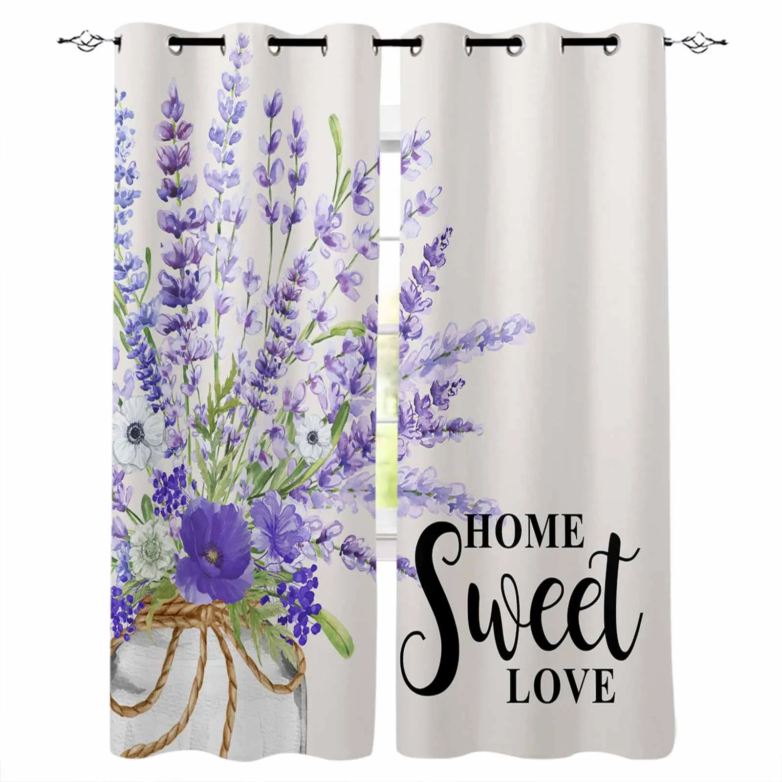 Watercolor Lavender Bottle Window Curtains for Living Room Kitchen Curtain Bedroom Decorative Window Treatments