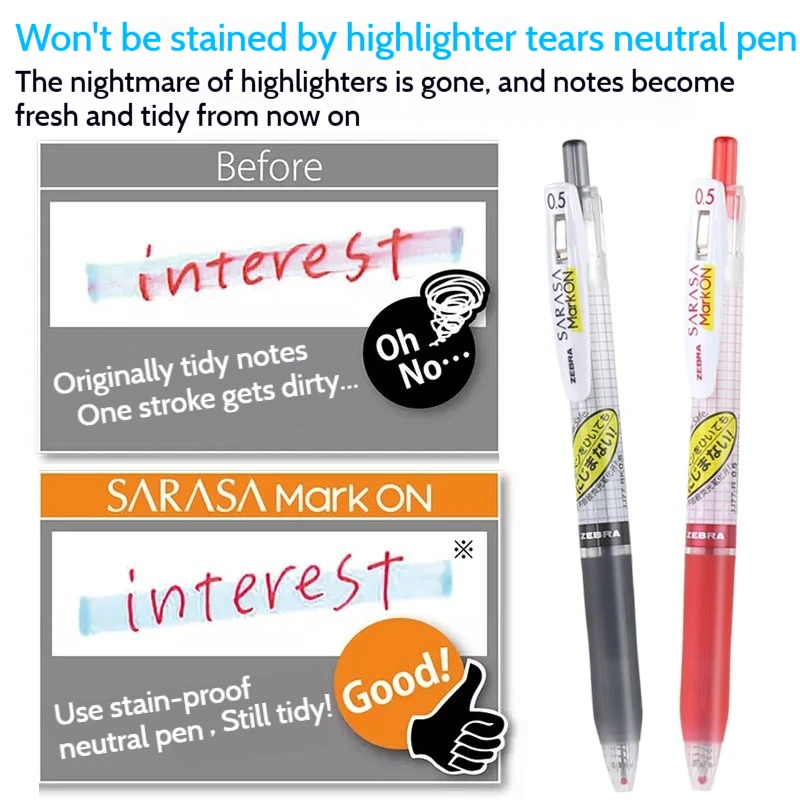 ZEBRA SARASA Mark ON Gel Pen,JJ77 Anti-Bleed Quick-Drying 0.5/0.4mm Black/Red/Blue Ink for Homework Exams Note-Taking Japan Made