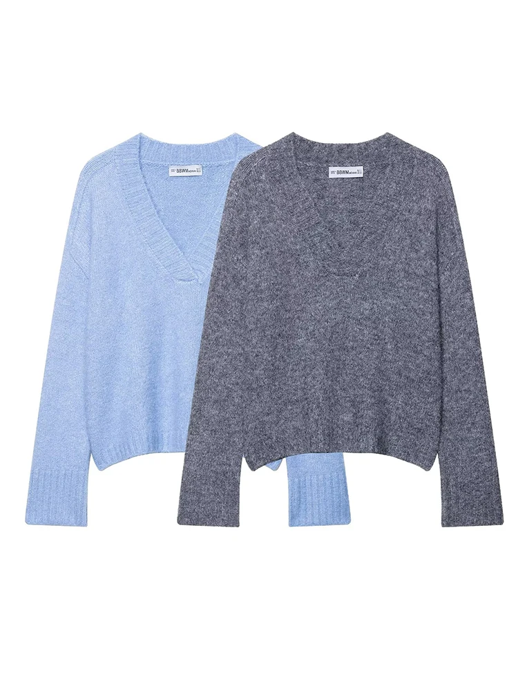 

HH Women's 2025 Winter V-Neck Vintage Long Sleeve Pullover Sweater Female Fashion Loose High Street Casual 2-Colors Soft Sweater