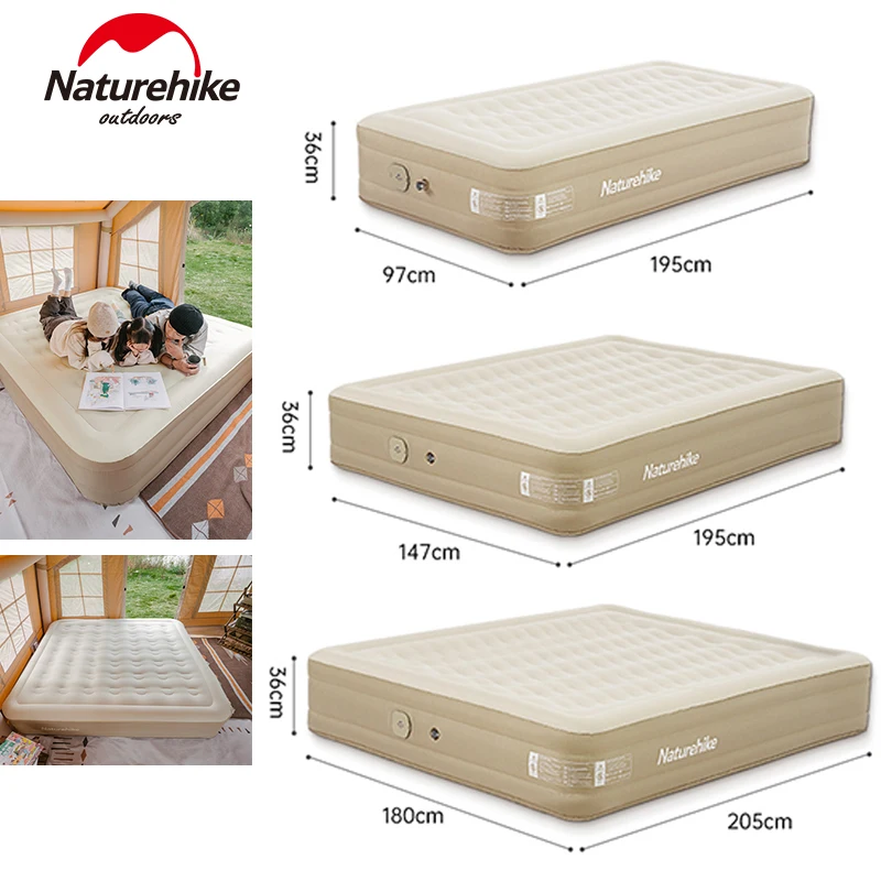 Naturehike 36cm Inflatable Bed Outdoor Sleeping Mattress Camping Tent 1-3 Person Air Mat With Built in Pump Travel Pad Portable