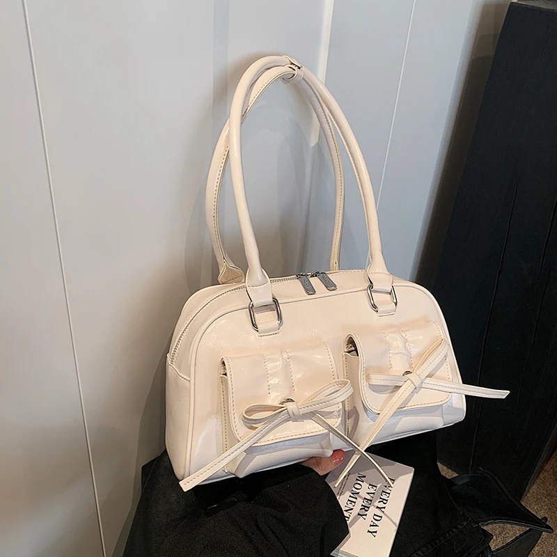 バッグ Y2K 2way shoulderbag Boston gimmick Y2K Shoulder Bag Women Solid Color Soft PU Mini Boston