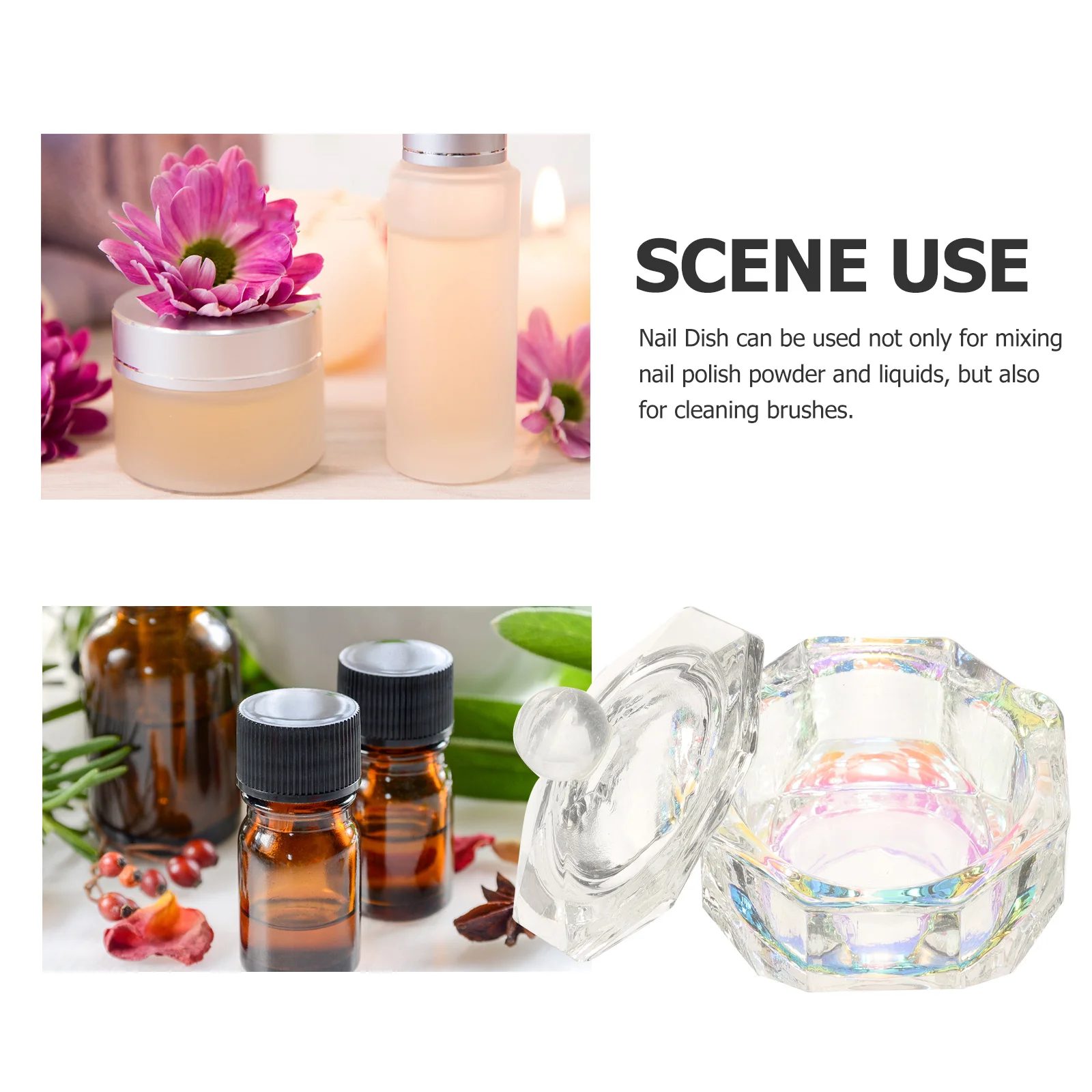 2 szt. Kolorowe szklane miseczki kryształowe do mieszania akrylowego płynu i pudru do manicure, narzędzie do zdobienia paznokci, miseczka Dappen z pokrywką, pojemnik do przechowywania