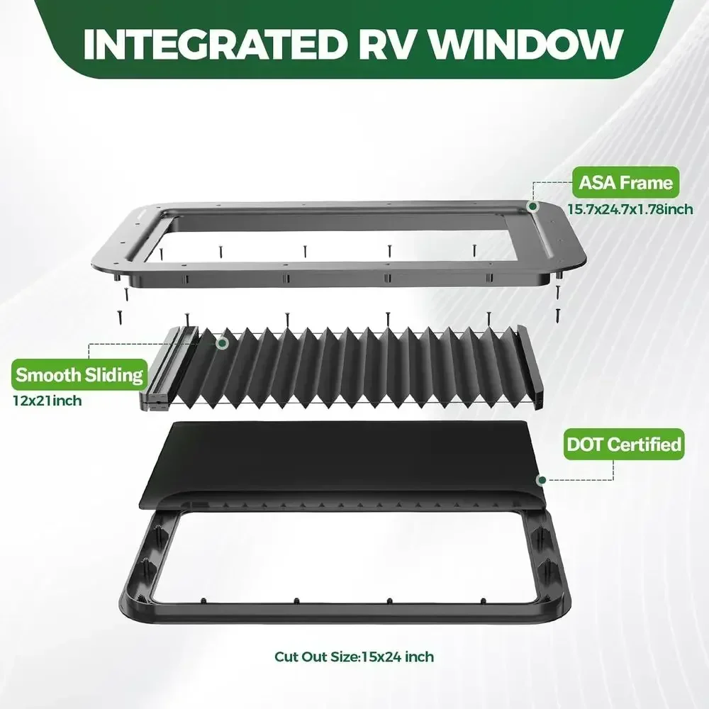 Integrated RV Window 15.7x24.7x1.78 IN, RV Entry Door Window Kit with Sliding Window Shade 12x21 IN, Camper Windows Replacement