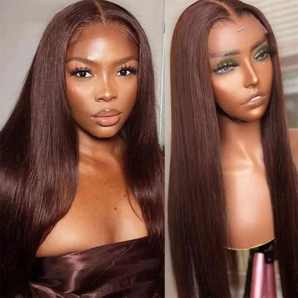 36 Inch Chocolate Brown Straight Hair Wig Transparent 13x4 13x6 HD Lace Frontal Pre Plucked Colored Brazilian Wigs For Women