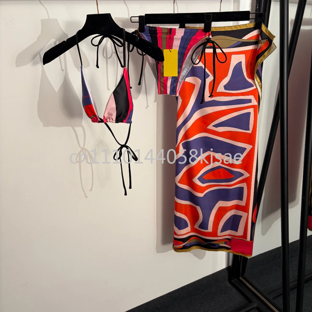 

2026 Classic Design Women's Dark Blue Scarf Bikini Sets with Letter Signature Logo Luxury Brand Lady Sexy Headband Swimsuits