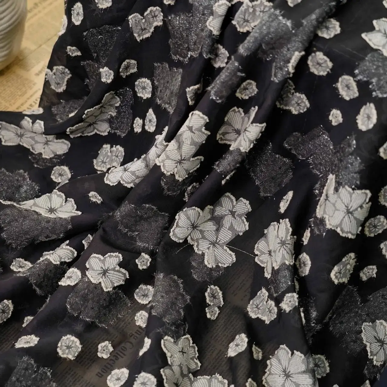 

Multicolor 3D Small Flower Cut Fabric DIY Dress Shirt Clothing Chiffon Base Jacquard Fabric Decorative Fabric