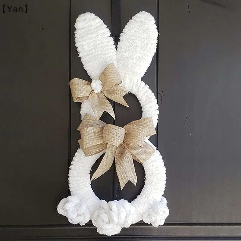 Rattan Rabbit Garland Braid Bow Twigs Easter Party Hanging Decoration Bunny Rattan Wreath Handmade Rattan Garland Door Decor