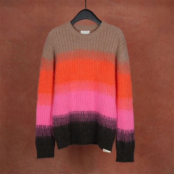 

Retro adient Color Blo Long Sve round Ne Knitted Sweater Women's Lazy Sle Top Autumn Winter New Arrival Wool Blend