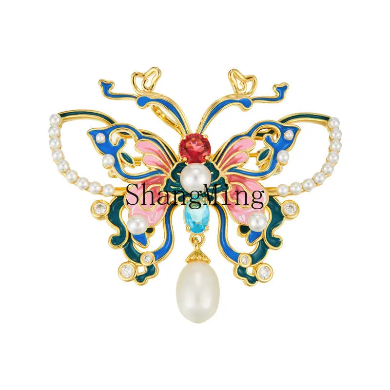 

DSA Premium Sense Enamel Brooch Copper Alloy Zircon Freshwater Pearl Elegant Pin Brooch