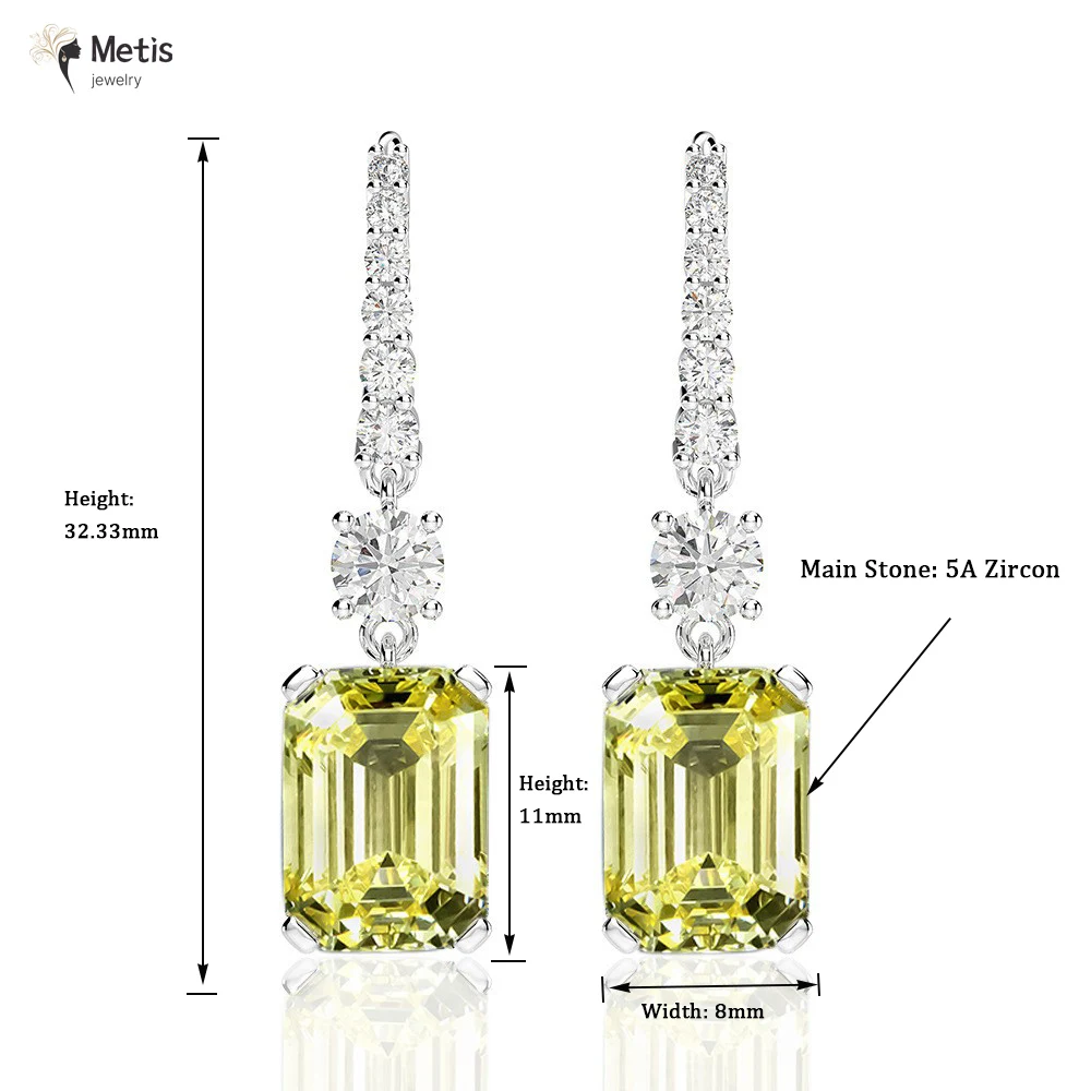 Wong Rain 925er Sterlingsilber, Smaragdschliff, 8 x 11 mm, Lab-Saphir-Citrin, Diamant-Edelsteine mit hohem Kohlenstoffgehalt, baumelnde Ohrringe, edler Schmuck – Detail 2