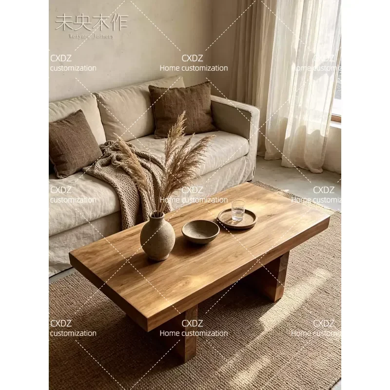 Wabi-sabi wind tea table all solid wood atmosphere low table homestay tea table one-piece dual-purpose small apartment desk