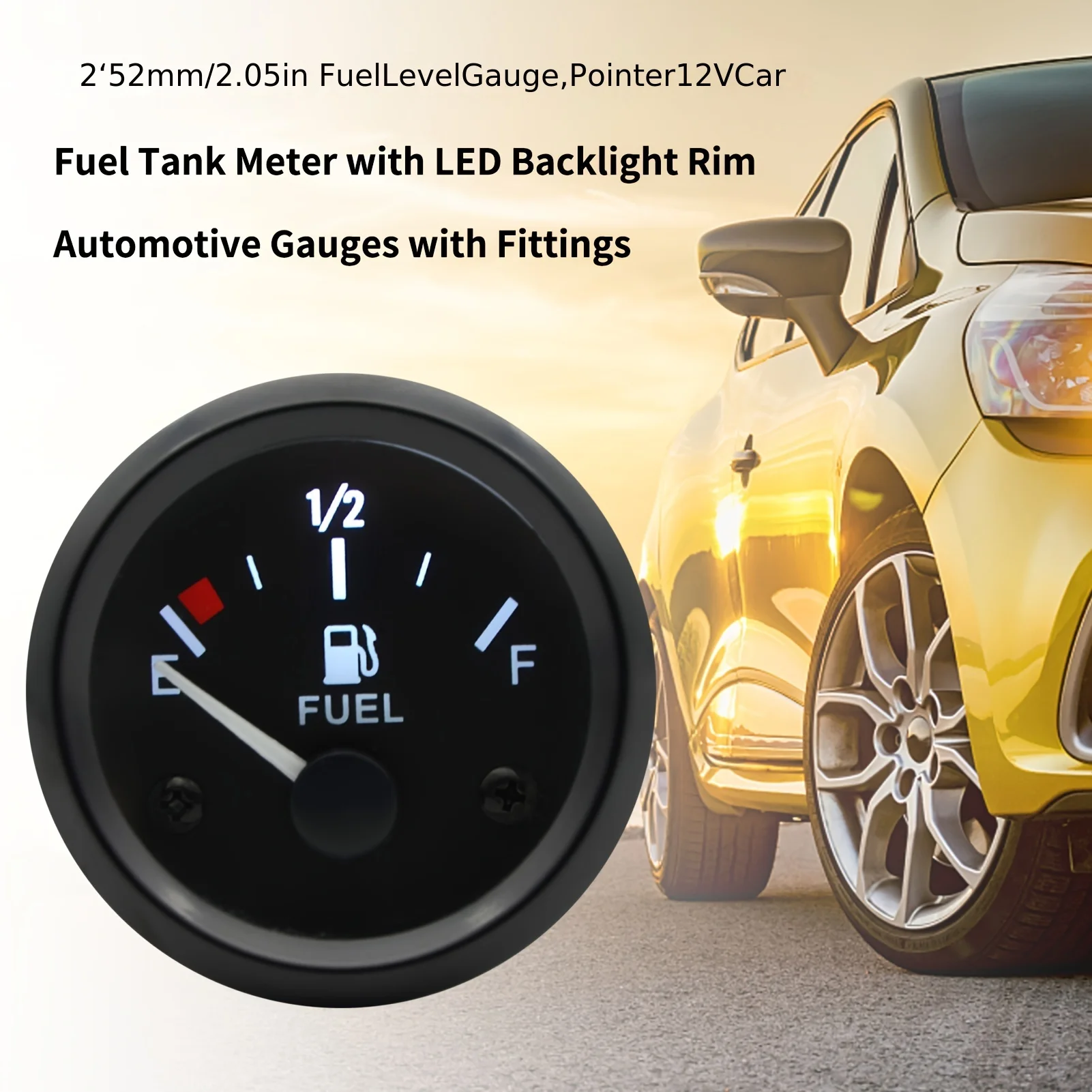 2'' 52mm Fuel Level Gauge 12V Car Fuel Tank Meter With LED Backlight Rim Automotive Gauge Tool