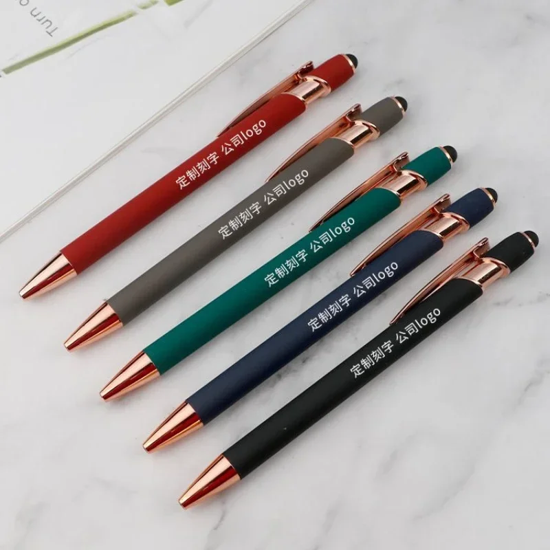 100pcs Free Engraving Aluminum Pen Lettering Metal Ballpoint with TouchScreen Advertising Gift Promotion Pens Multi Function Pen