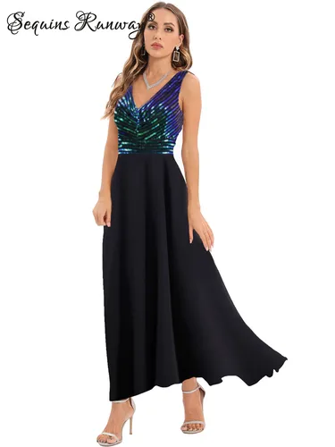 Vestido largo de gasa con lentejuelas para mujer, traje Sexy sin espalda, elegante, para fiesta de cumpleaños, graduación y noche, 2024