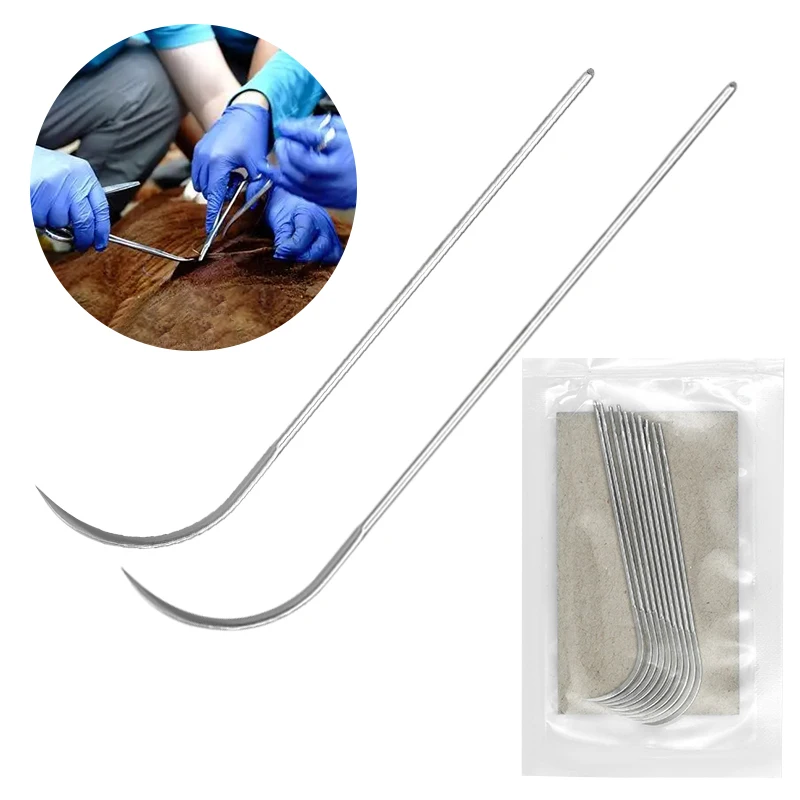 10 Pcs Farm Animals Veterinary Suture Needle Pig Cattle Sheep Poultry Beast with Suture Needle Surgical Needle Livestock Tools