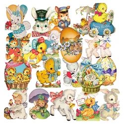 25pcs Easter Vintage Sticker Cartoon Cute Easter Bunny Chicks Egg Stickers Self-Adhesive Decal Novelty Easter Party for Kid gift