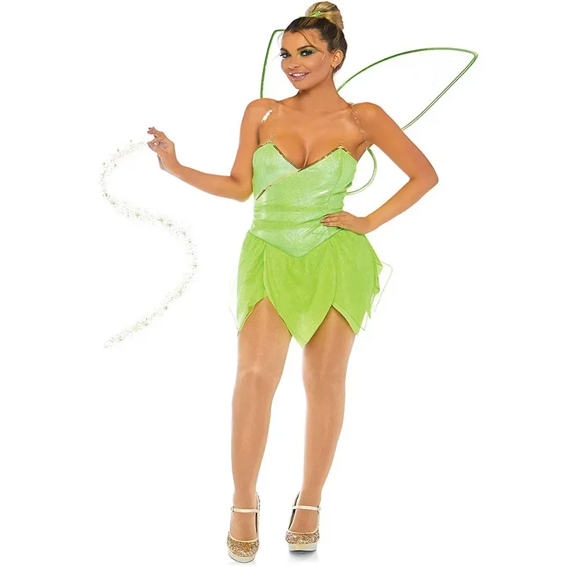 Adult Tinker bell Fairy Dress Princess Cosplay Costumes with Wing for Party Carnival Set M17