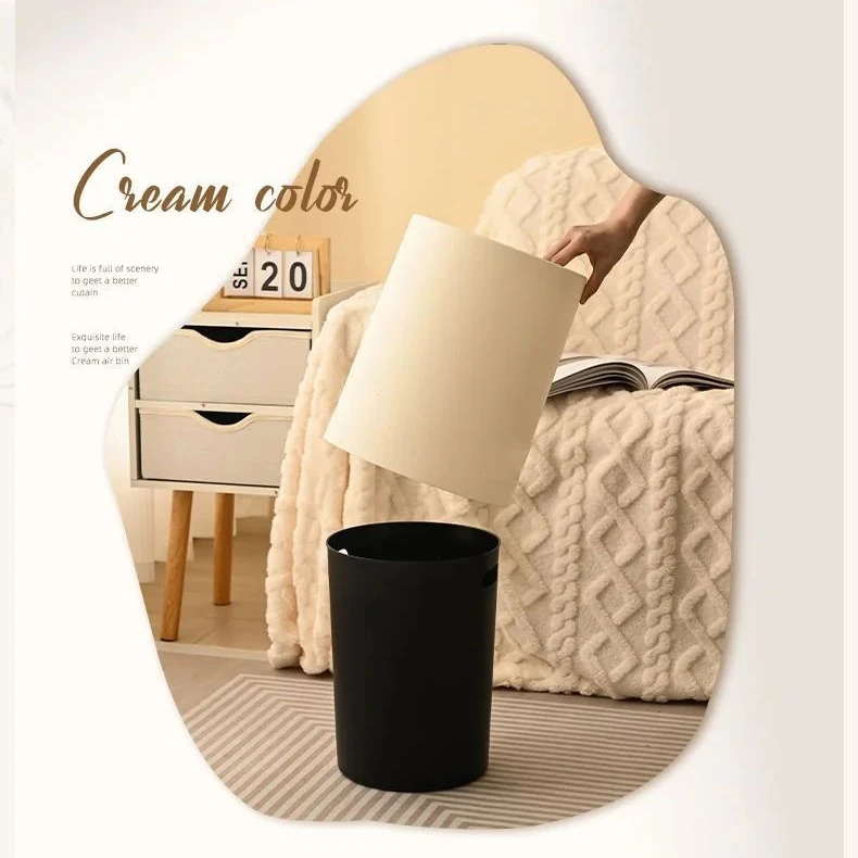 Double Layer Trash Can Household Bathroom Round Cylinder Rubbish Box Living Room Bedroom Kitchen Office Toilet Waste Collector