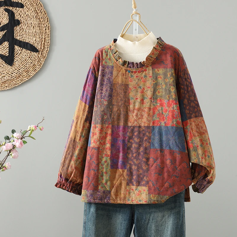 

Свободный крой из хлопка и льна с вышитым кукольным воротником, мягкое удобное универсальное женское зимнее пальто, прямая трубка, Thiened...