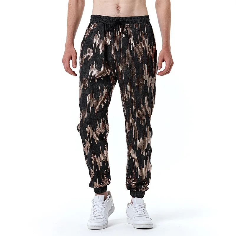 Black Metallic Shiny Sequin Jogger Pants Men 2022 Brand Casual Drawstring Sweatpants Men Nightclub Dance Disco Party Trousers