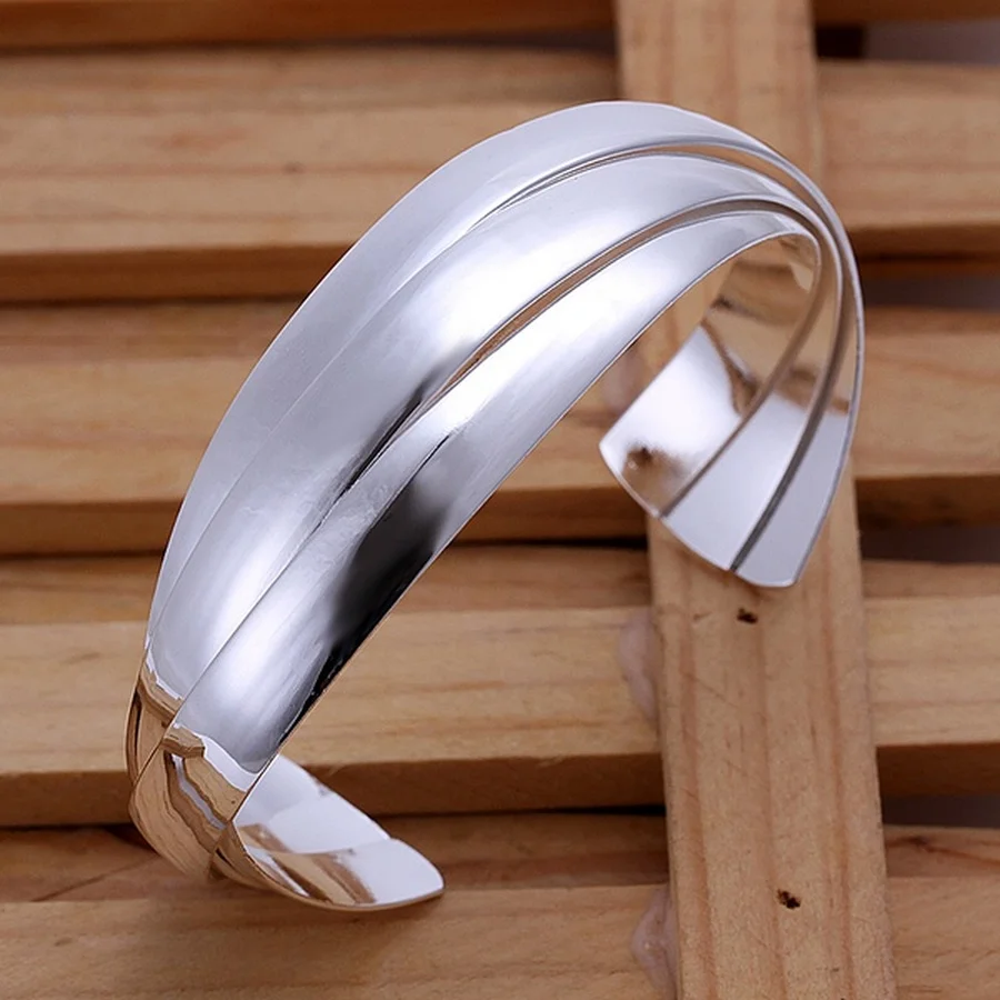 

Fine Christmas Gift Fashion 925 Sterling Silver Bangle Cuff Jewelry Retro Trend Round Women Lady Wedding Party Bracelet