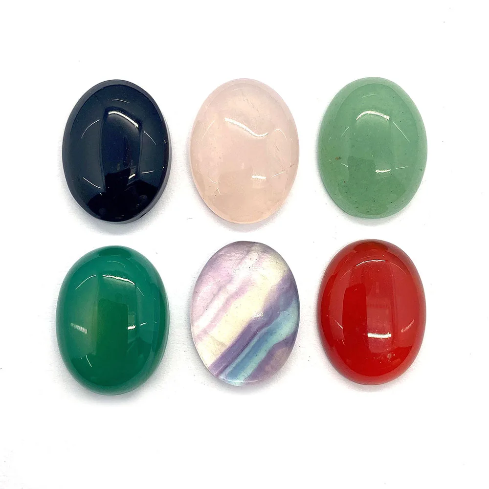 2pcs/pack 15x20mm Oval Shaped Green Aventurine Rose Quartz Cabochons Natural Semi-precious  Surface DIY Making Rings 6 Colors