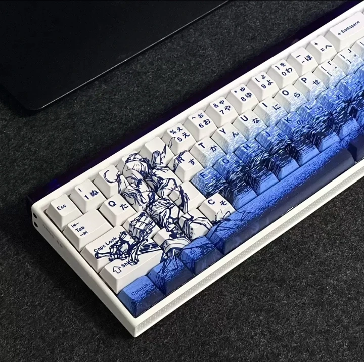 Custom Fantasy Sword Maiden Theme Keycaps, Original Factory PBT Dye-Sublimated, Elegant Line Art Anime ACG Style Gift