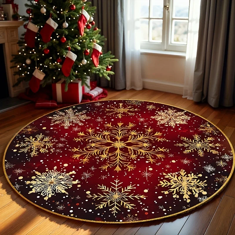 Golden Snowflake Circular Carpet Soft, Absorbent And Non Slip, Machine Washable, Suitable For Entrances, Living Rooms, Bedrooms