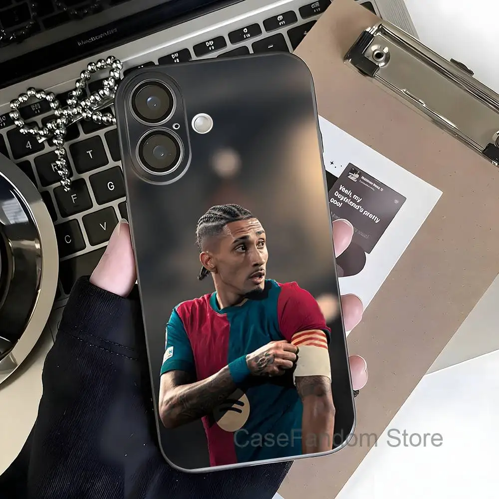 Custodia Trasparente Grigia per iPhone 17,16,15,14,13,12Pro,Max,Plus con Ricarica Wireless Magnetica, B-Brazil R-Raphinhas 11 Football