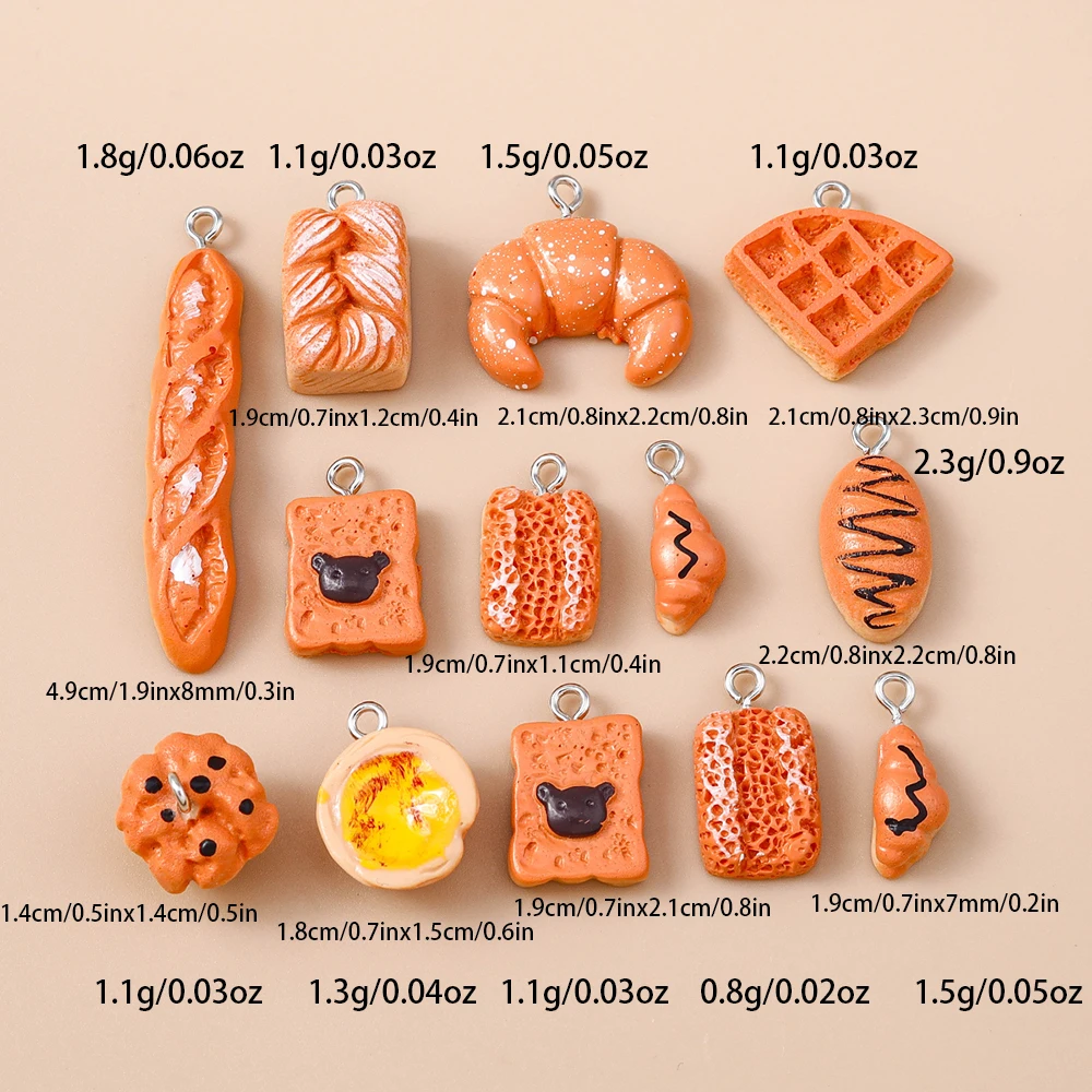 Leslie 10 Stück süße Waffel-Croissant-Ei-Törtchen-Baguette-Brot-Charms-Anhänger für Ohrringe, Armbänder, Halsketten, Schmuckherstellung, DIY – Detail 12