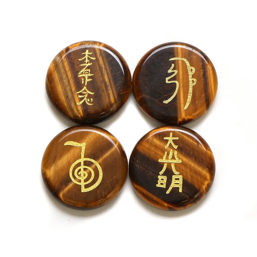 4pcs / Bag Natural Crystal Stone Decoration Religious Four Reiki Symbol Energy Stone Healing Stone Yoga Meditation Amulet