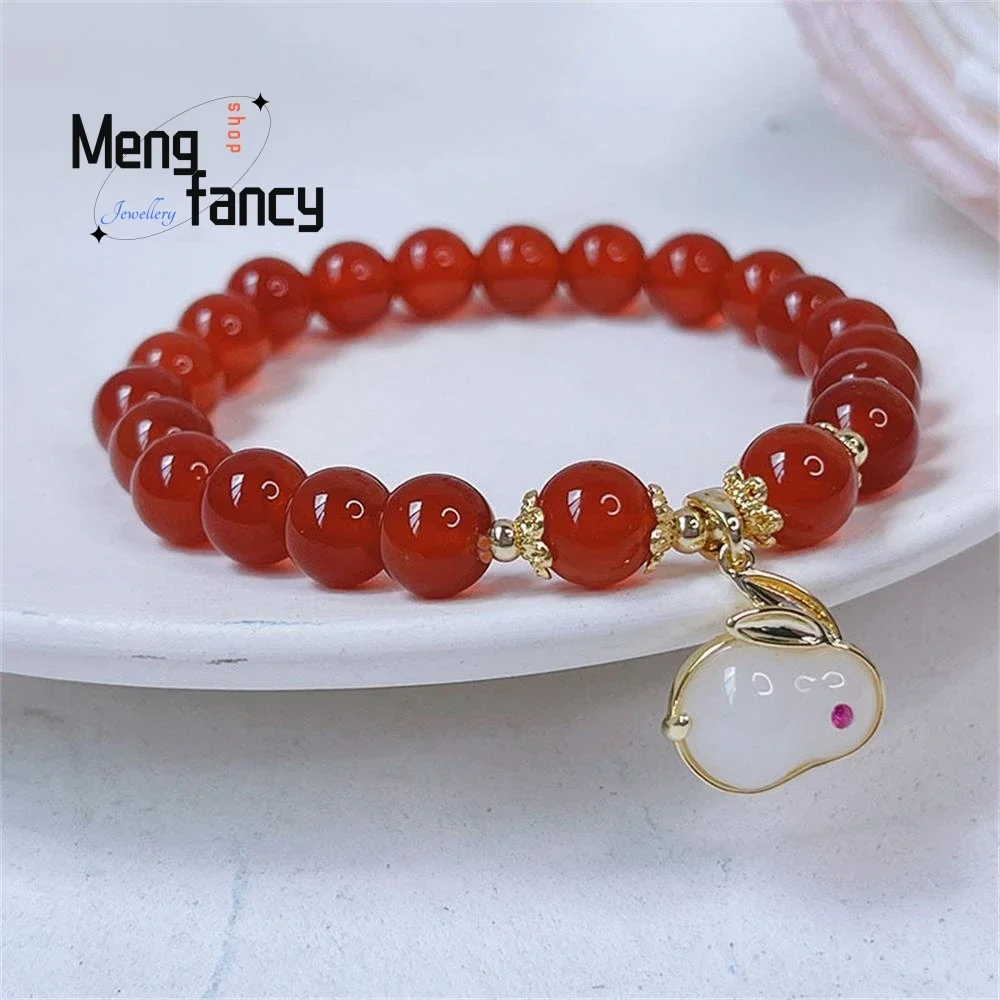 Natural Female Simple Year Of Life Red Agate Rabbit Beaded Bracelet Exquisite Elegant Sexy Young Girls Luxury Fashion Jewelry