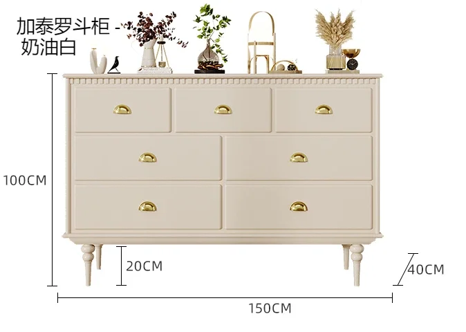 

French Cream Bucket Cabinet Bedroom Solid Wood Living Room Wall Storage High Cabinet Storage Side Cabinet