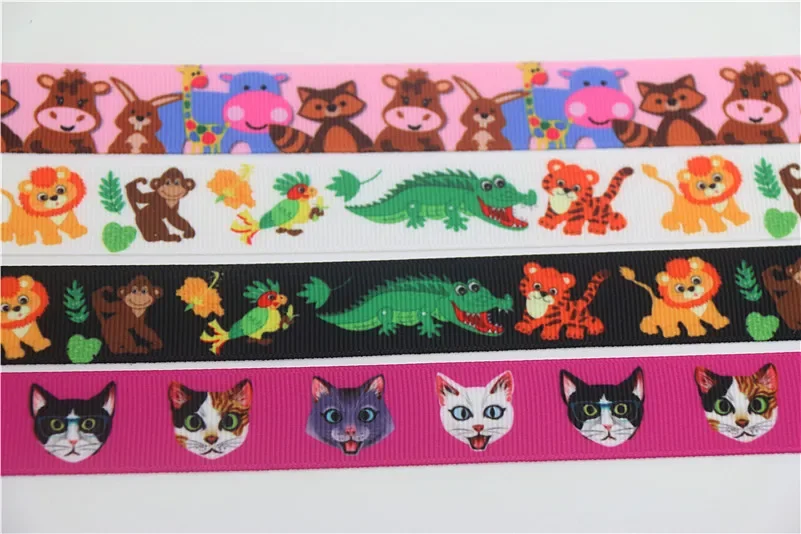 DHK 7/8'' 5yards animals cat zoo printed grosgrain Ribbon Accessory hairbow headwear decoration Wholesale OEM DIY C1514