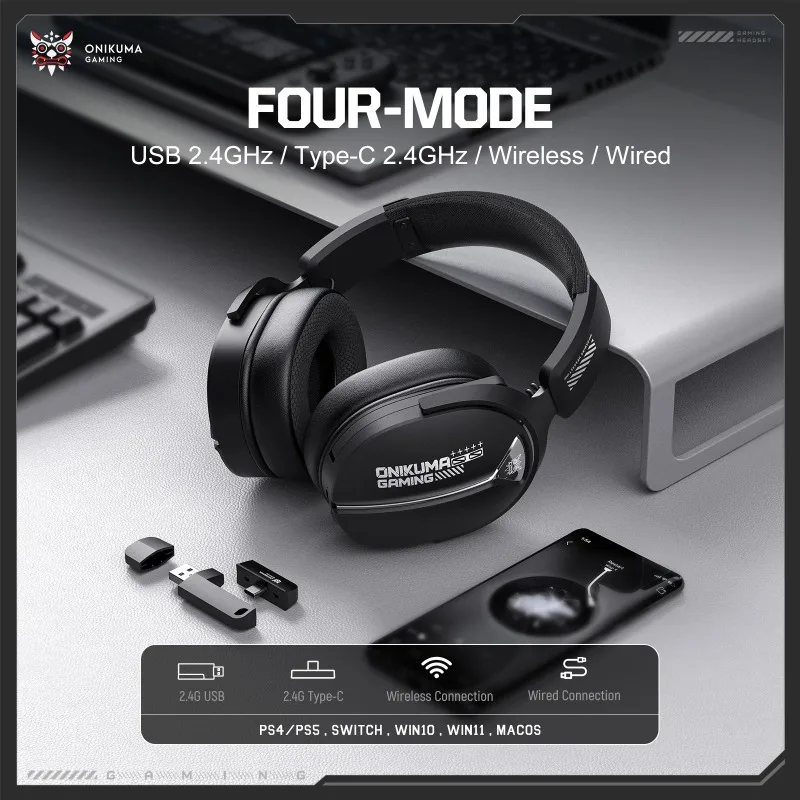 ONIKUMA GT887 Wireless Gaming Headset 4 Mode Bluetooth Headphones Ultra Low Latency With Microphone Wired For PS5 PC Switch Xbox