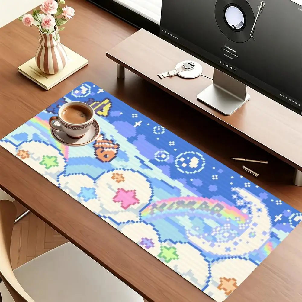 Cute Pastel Space Theme With Moon Cloud Rainbow And Little Fish Made For Kid Laptop Playmat