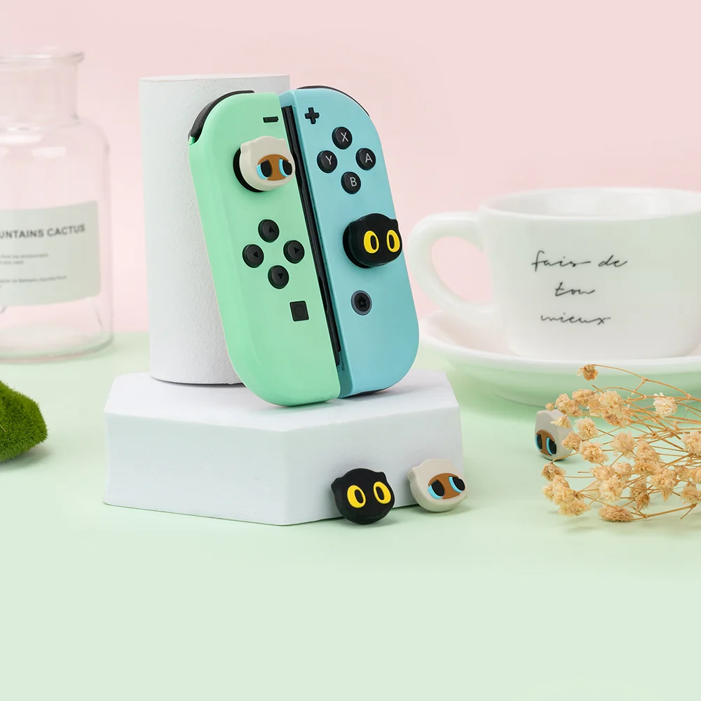 4pcs Cute Cat Kawaii Joy Con Thumb Grips Joystick Cap Black Soft Silicone cover Button per Nintendo Switch Oled Lite Controller
