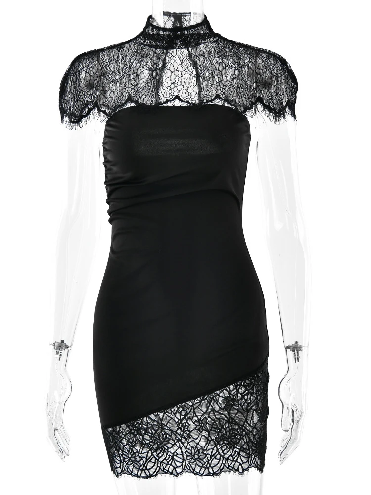 فستان JULISSA MO مثير بدون حمالات من الدانتيل الشفاف للنساء بياقة مدورة مفرغة مكون من قطعتين فستان أنيق للحفلات المسائية #5