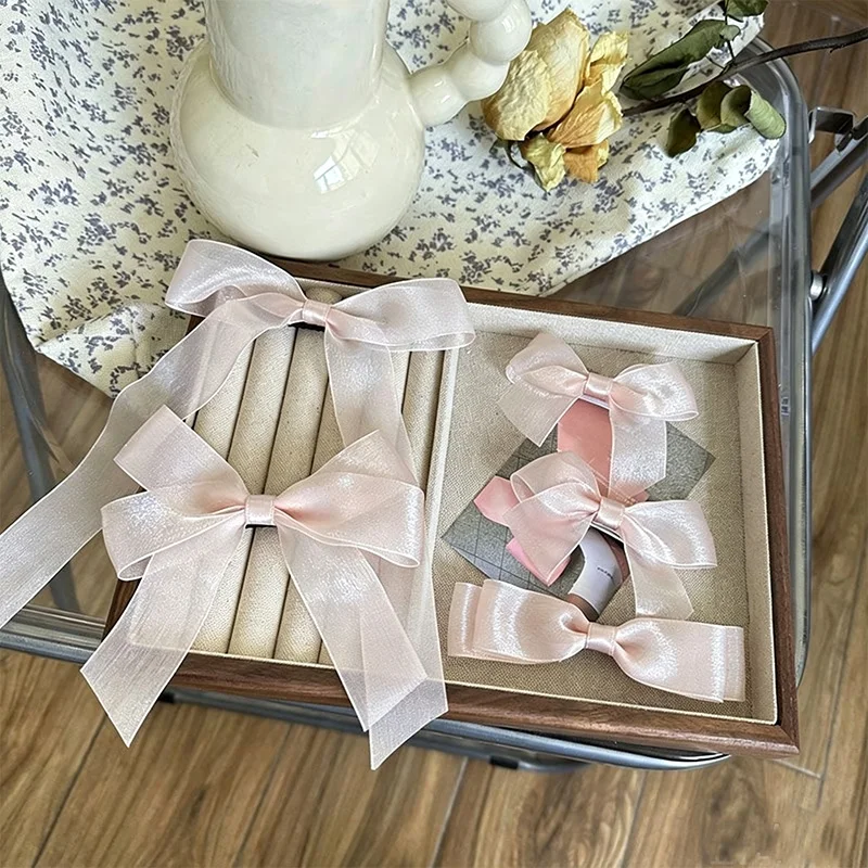 Korean Pink Color lMesh Bow Baby Hairpins Fairy Princess Girl Back Head Hair Clips Side Clip Kids Headwear Hair Accessories