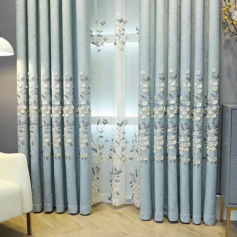 French Modern Simplicity Curtains for Living Room Bedroom Dining Room Embossed Embroidered Curtains Thickened Blackout Curtains