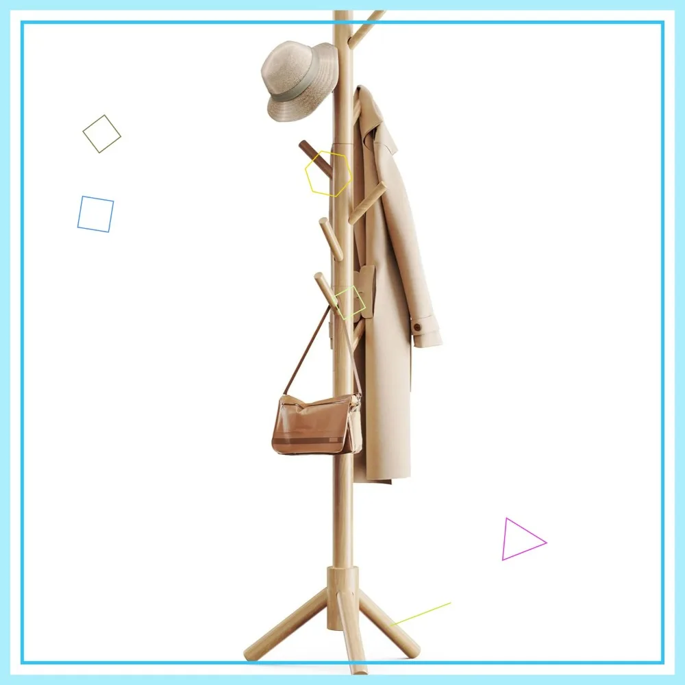 

Регулируемая деревянная вешалка для одежды с 8 крючками, отдельно стоящая вешалка для дерева для прихожей домашнего офиса