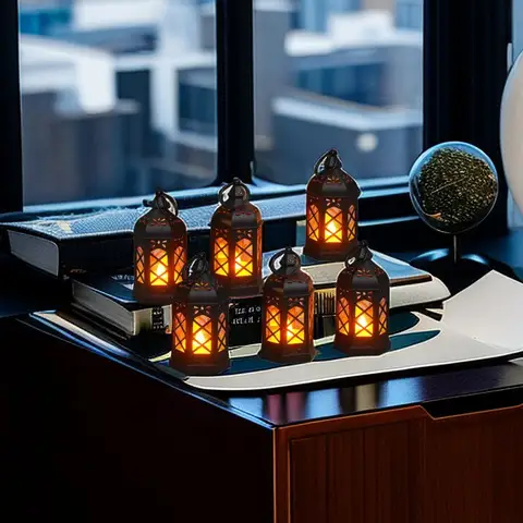 Led Electronic Candle Light Hexagonal Wind Light Portable Handheld Small Lantern Small Night Light Decorative Ornament